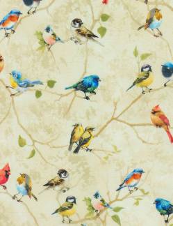 Birch Song - Vögel Taupe - Timeless Treasures 
