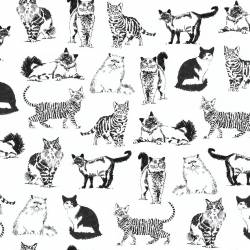 Sketched realistic Cats - schwarze Katzen auf Weiss - Timeless Treasures