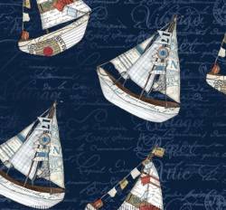Set Sail - Segelschiffe groß auf Dunkelblau QT Fabric