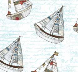 Set Sail - Segelschiffe groß auf WEISS QT Fabric