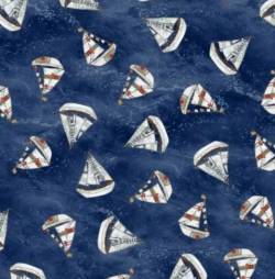 Set Sail - Segelschiffe klein auf Dunkelblau QT Fabric 