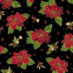 LAVISH POINSETTIA SMALL - Weihnachtssterne auf SChwarz - QT Fabrics