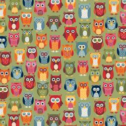 .Autumn Days - Owls Green - Andover Fabrics - Eulen auf Grün