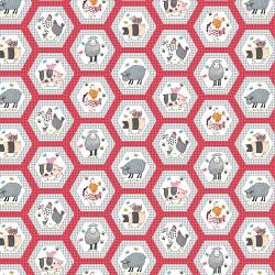 HAY DAY - Animal Farms Hexagon Fabric - Henry Glass