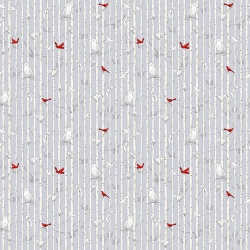 Winter White - kleine Vögel und Eulen im Birkenwald- Studio E Fabrics 