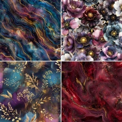 .Midnight Flora 4 Fat Quarter - Hoffman Fabrics -  - kein Golddruck 