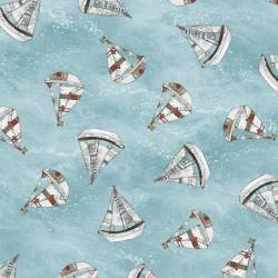 EXKLUSIV MINIBOX - MINIBALLEN0,5m Set Sail - Segelschiffe klein auf Hellblau QT Fabric 