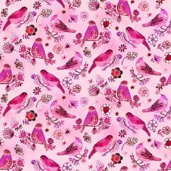 MINIBOX EXKLUSIV - FAT QUARTER - Tree of Life - Pink so Fly - Vögel in Pink auf Rosa  