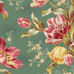 MINIBOX EXKLUSIC - FAT QUARTER Andover Fabrics Lady Tulip Large Tulips Eucalyptus