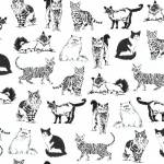Sketched realistic Cats - schwarze Katzen auf Weiss - Timeless Treasures