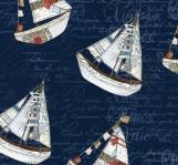 Set Sail - Segelschiffe groß auf Dunkelblau QT Fabric