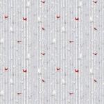 Winter White - kleine Vögel und Eulen im Birkenwald- Studio E Fabrics 