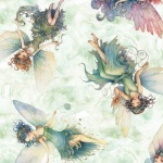 .Enchanted - FAIRY TOSS - fliegende Elfen auf creme und pastellgrün  QT Fabrics  