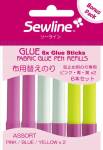 Refill für Textil-Klebestift wasserlöslich, 6 Stück je 2 Stück gelb, blau, pink